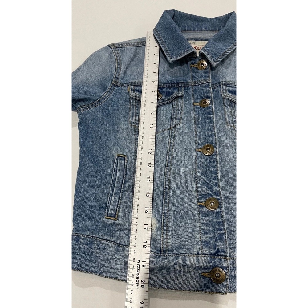 Mudd Distressed Denim Jacket Size Medium Stonewashed  100% Cotton Embroidered‎ - Picture 6 of 8